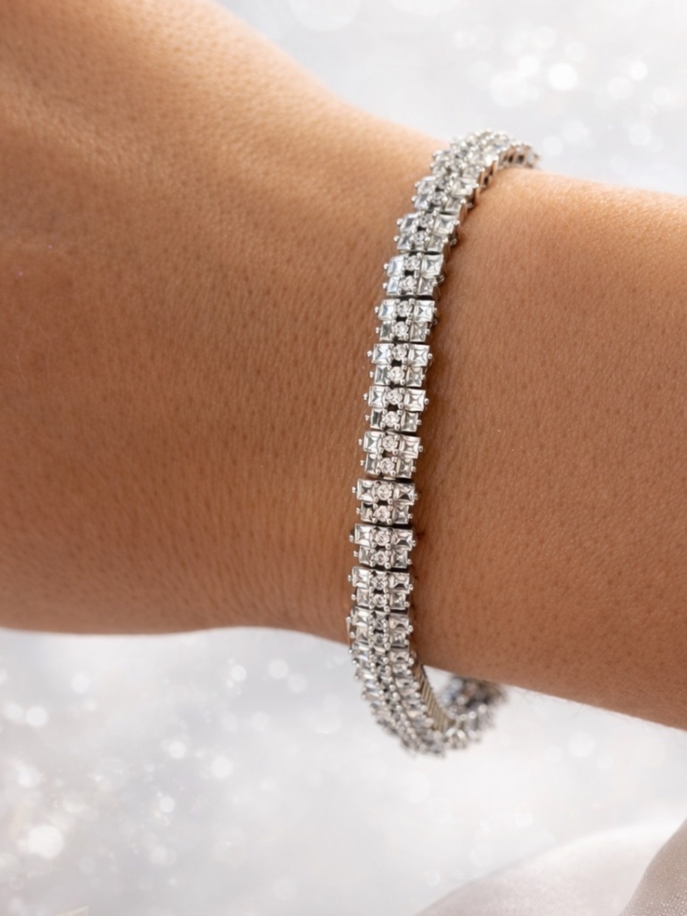100% 925 Sterling Silver Lumière Royale Double Row Tennis Bracelet
